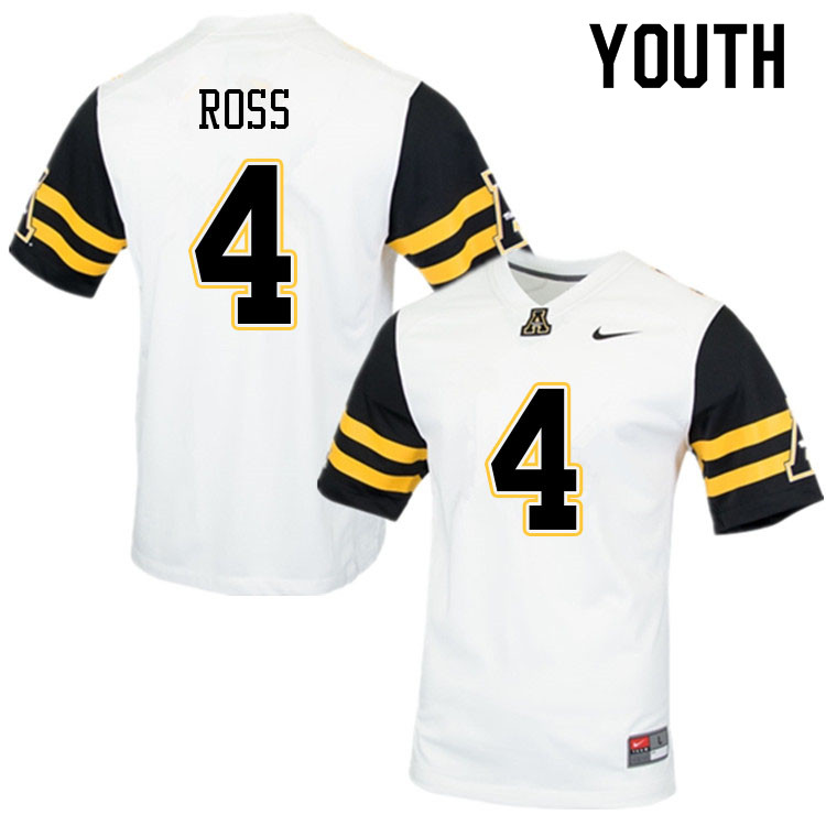 Youth #4 Nick Ross Appalachian State Mountaineers College Football Jerseys Sale-White - Click Image to Close
